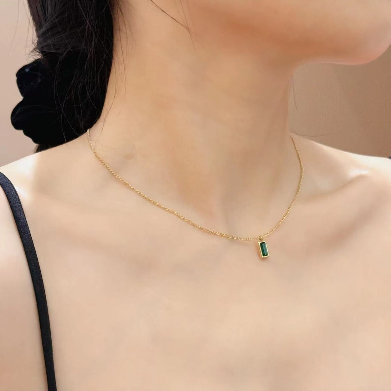 Minimalist Emerald Necklace